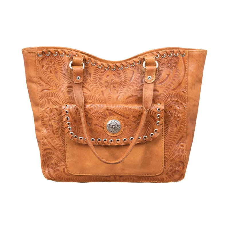 American West Womens Harvest Moon Natural Tan Leather Shoulder Tote Bag