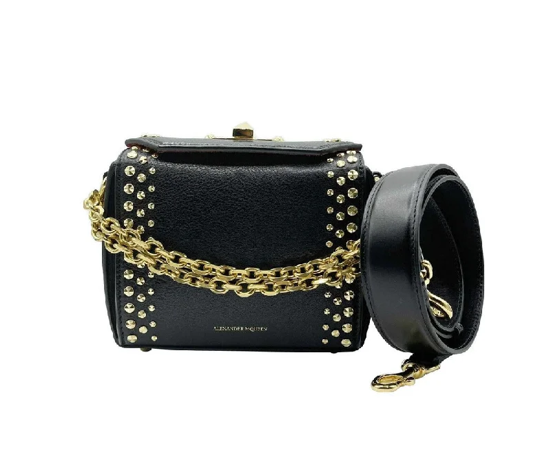 Alexander McQueen Women's Black Leather Gold Studded Box 16 Crossbody Bag 554127 1000