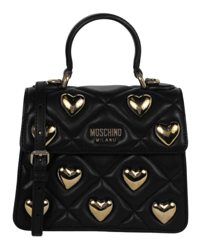 Moschino Womens Heart Studs Quilted Shoulder Bag