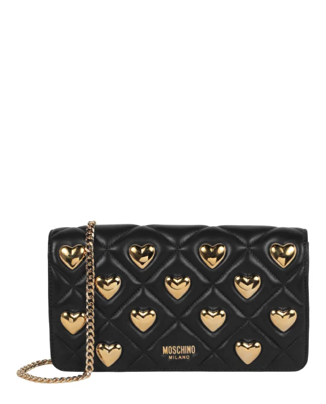 Moschino Womens Heart Studs Quilted Shoulder Bag