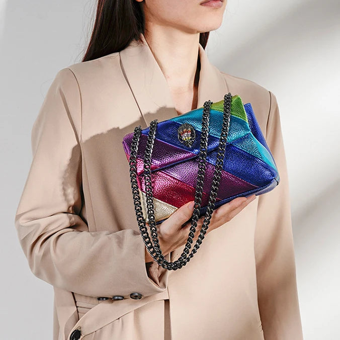 BM9336 New Fashion Embossed Chain Shoulder Bag Ladies Rainbow Crossbody Sling Messenger Cross Body Handbag Leather Bags