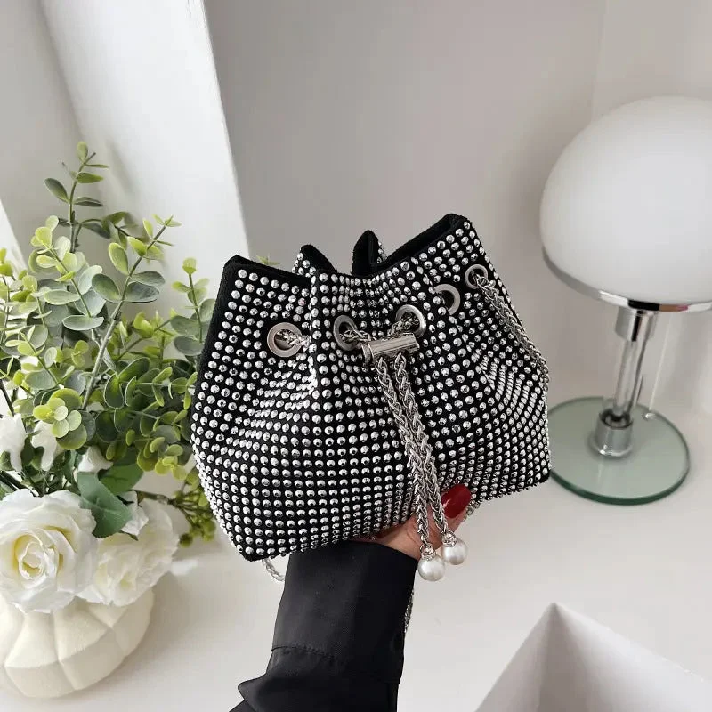 Fashion Rhinestone Bucket Bags Women Handbags Ladies Shoulder Bling Purses and Handbags 2022