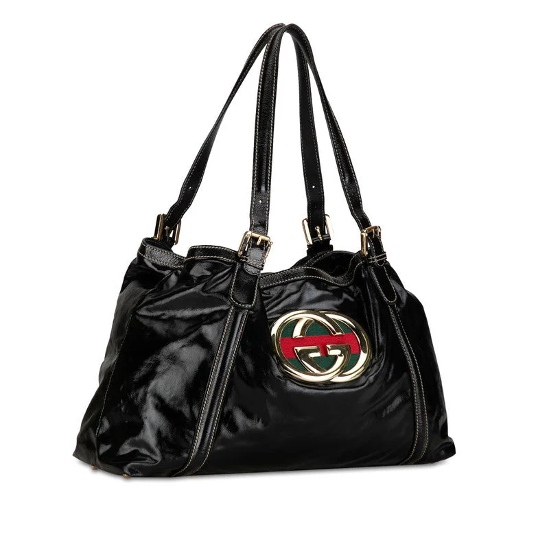 Gucci  Bride Double G Sy Line Tote Bag 162094 Black G Patent Leather  Gucci