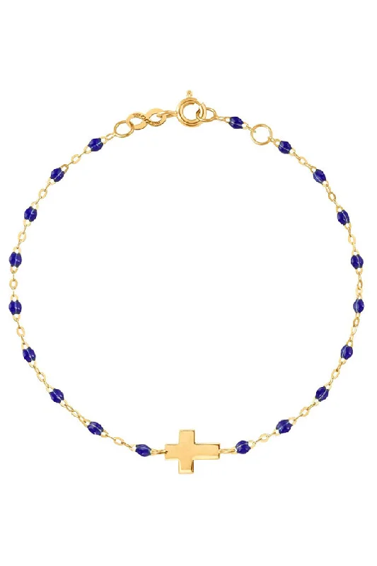 Gorgeous Jewelry, Limited-Time Savings 6.7" Cross Charm Classic Gigi Bracelet - Lapis + Yellow Gold Gorgeous Jewelry, Limited-Time Savings 6.7" Cross Charm Classic Gigi Bracelet - Lapis + Yellow Gold