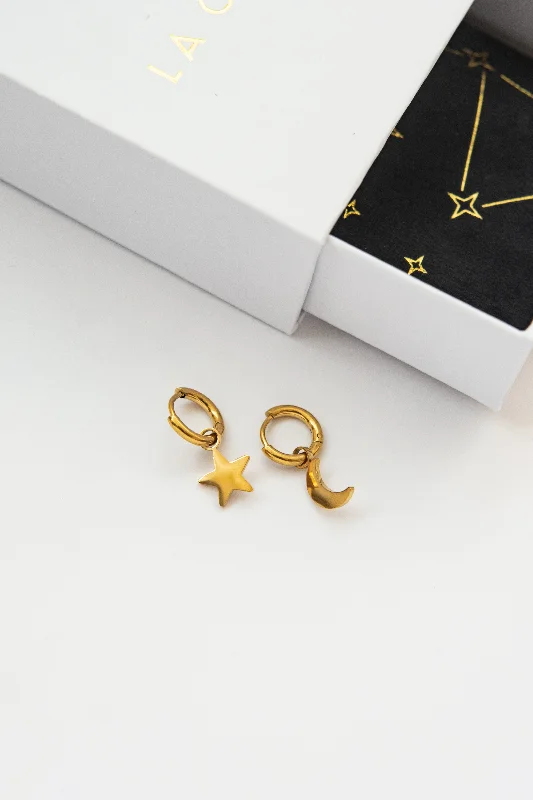 Elegant Designs, Unbeatable Discounts – Shop Jewelry Now MOON AND STAR HOOP EARRINGS