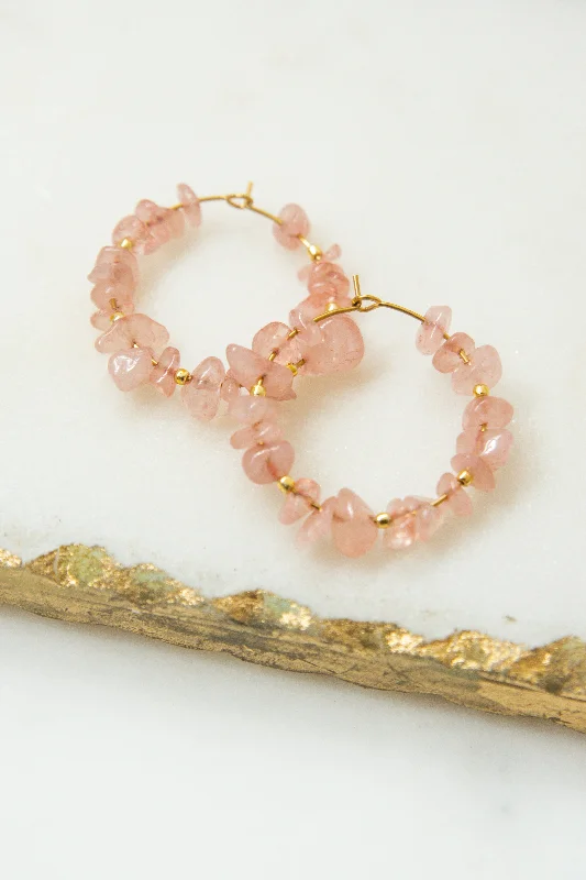 Huge Markdowns On Premium Jewelry Styles STONE HOOP EARRINGS // PINK