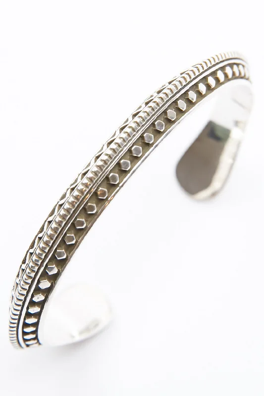 Modern Statement Jewelry For Bold Styling Sterling Silver Triangle Cuff by Lyle Secatero - Mountain, Rain & River Cuff Modern Statement Jewelry For Bold Styling Sterling Silver Triangle Cuff by Lyle Secatero - Mountain, Rain & River Cuff