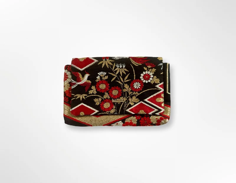 Black, Red and Gold Floral Clutch