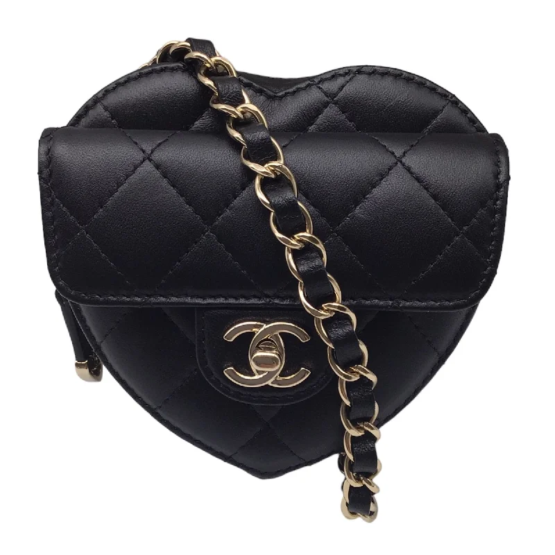 Chanel Black 2022 Quilted Lambskin Leather Mini Heart Handbag