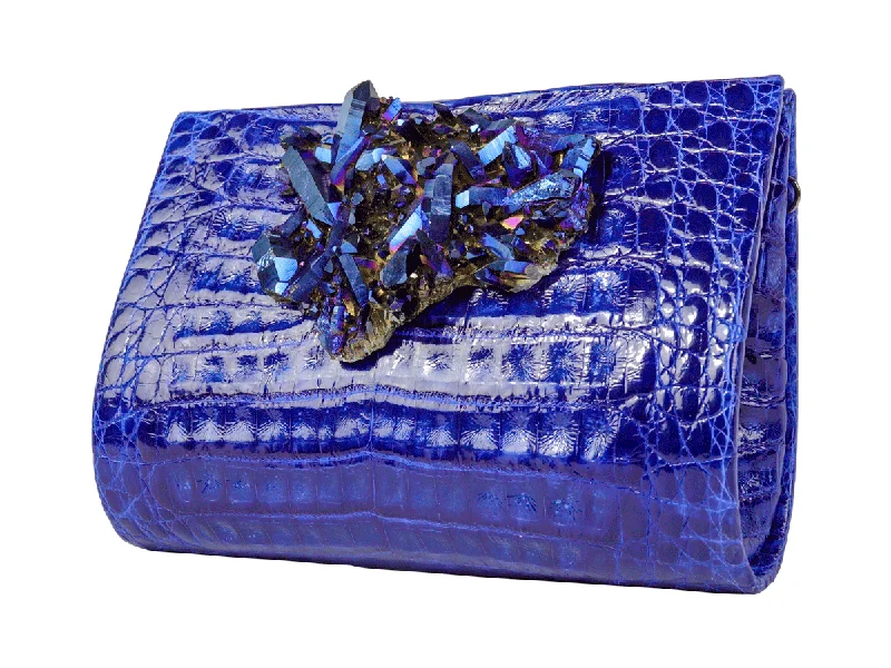 Cobalt Crocodile & Aura Quartz Medio Clutch