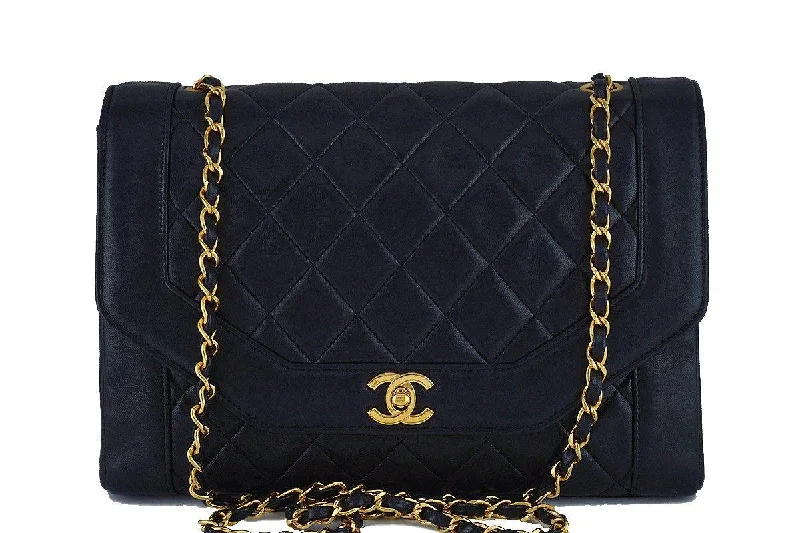 Chanel 11in. Black Vintage Quilted Classic Angled "Diana" Flap Bag