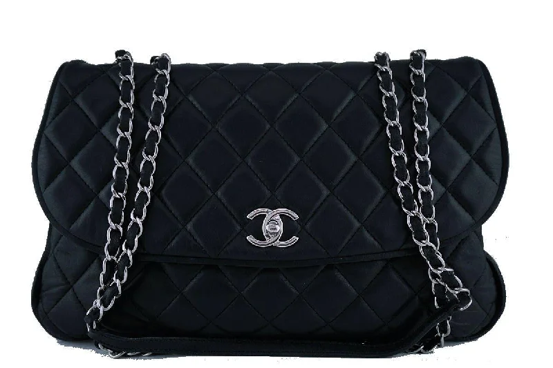 Chanel Black Maxi/Jumbo sized Quilted Soft Classic Messenger Flap Bag