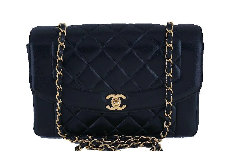 Chanel Black Rare Vintage Quilted Classic Pocket "Diana" Shoulder Flap Bag