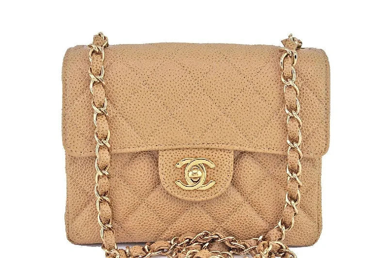 Chanel Camel Beige Caviar Classic Quilted Square Mini 2.55 Flap Bag