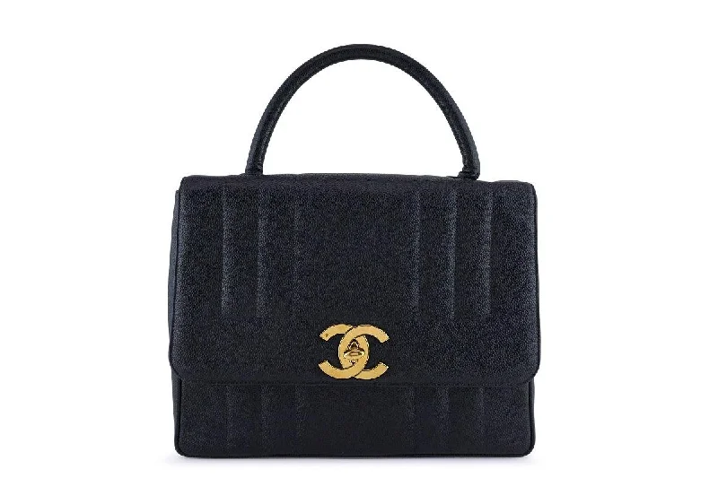 Chanel Vintage Black Caviar Classic Mademoiselle Kelly Flap Bag