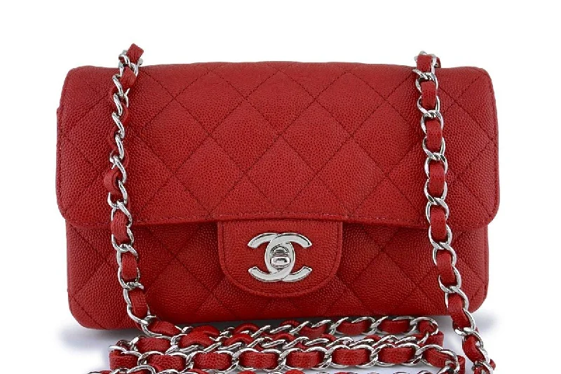 New 18C Chanel Red Classic Quilted Rectangular Mini 2.55 Flap Bag SHW