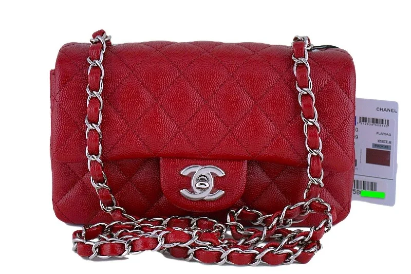 NWT 17B Chanel Red Caviar Classic Rectangular Mini 2.55 Flap Bag SHW