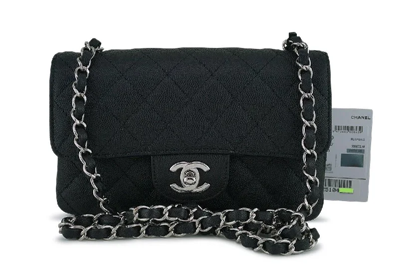 NWT 18C Chanel Black Classic Quilted Rectangular Mini 2.55 Flap Bag SHW