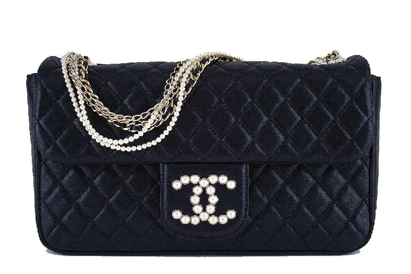 Rare Chanel Black Westminster Pearl Classic Quilted Flap Bag