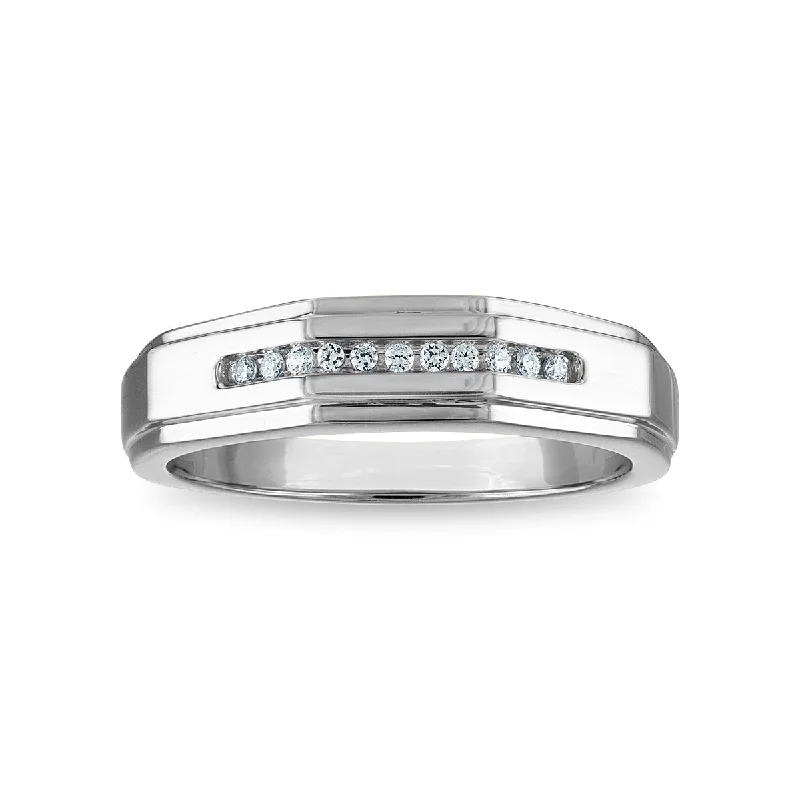 Seasonal Jewelry Deals – Elevate Your Style 1/10 CTW Diamond Wedding Geometric Channel Set Ring in 10KT White Gold Seasonal Jewelry Deals – Elevate Your Style 1/10 CTW Diamond Wedding Geometric Channel Set Ring in 10KT White Gold