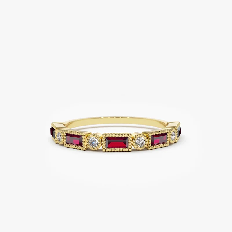 Exclusive Online Jewelry Sale – Don't Wait 14k Baguette Ruby and Diamond Ring