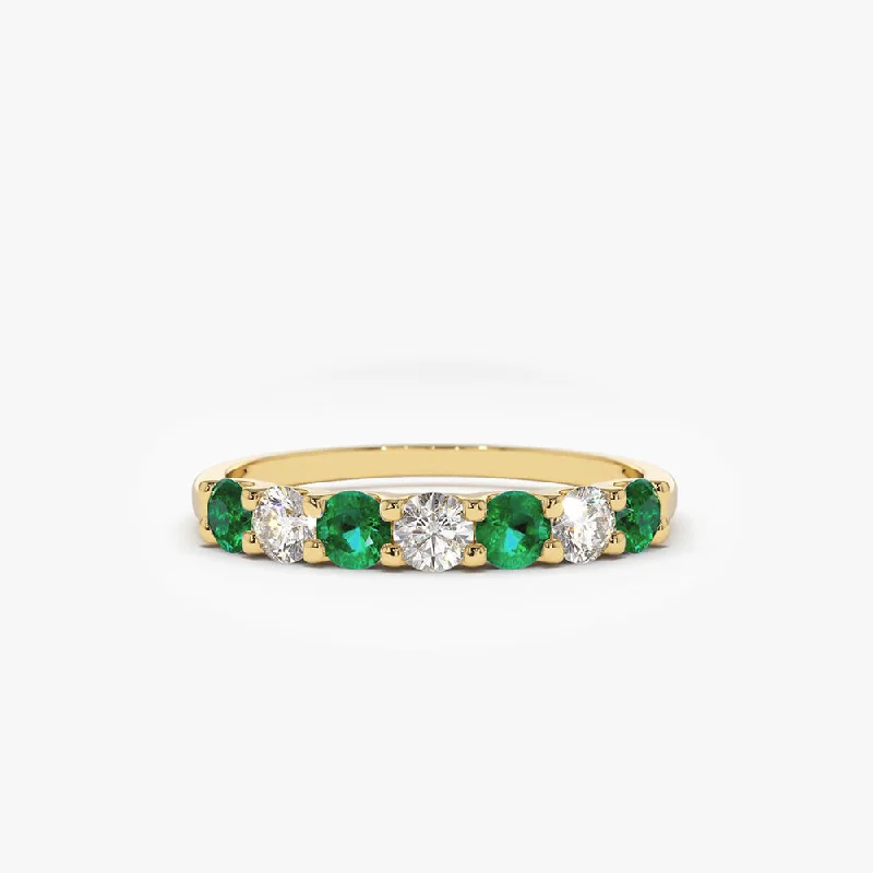 Elegant Jewelry Pieces At Unbelievable Prices 14K Gold Alternating Emerald and Diamond Wedding Band Elegant Jewelry Pieces At Unbelievable Prices 14K Gold Alternating Emerald and Diamond Wedding Band