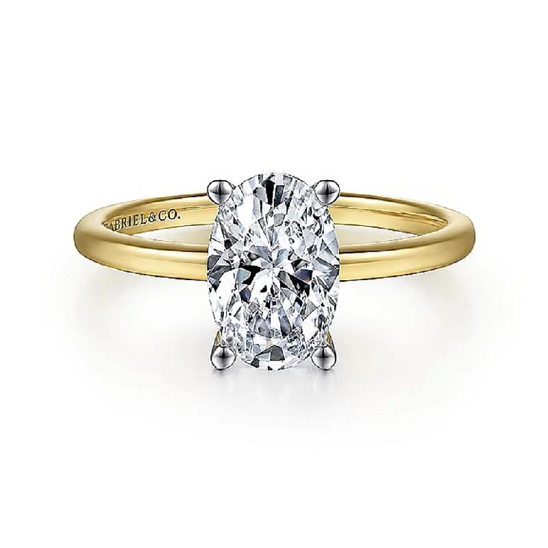 Personalized Jewelry Sale – Unique Gifts At Low Prices 14K Yellow And White Gold 'Evalia' Oval Center Solitaire Engagement Ring Personalized Jewelry Sale – Unique Gifts At Low Prices 14K Yellow And White Gold 'Evalia' Oval Center Solitaire Engagement Ring