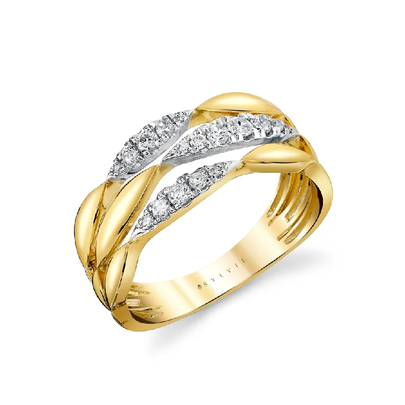 Shine In Style – Shop Jewelry Discounts Today 14K Yellow And White Gold Three Row Twisted Diamond Ring