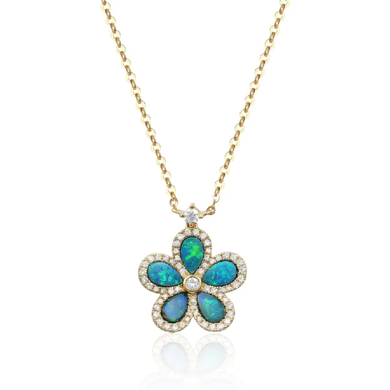 Glamorous Jewelry, Glamorous Deals – Shop Now 14K Yellow Gold Opal And Diamond Flower Necklace Glamorous Jewelry, Glamorous Deals – Shop Now 14K Yellow Gold Opal And Diamond Flower Necklace