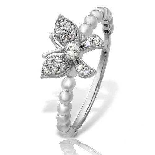 Premium Diamond Jewelry At Once-In-A-Lifetime Discounts 14KW 0.20CTW DIAMOND BUTTERFLY RING - BEADED SHANK