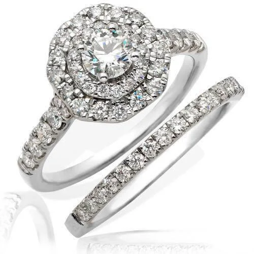 Shop High-Quality Jewelry At Jaw-Dropping Discounts JDTK-RG5753W-14KW 1.5CTW DIAMOND BRIDAL SET - DOUBLE OCTAGON