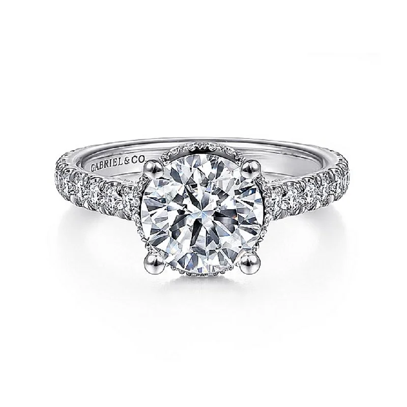 Trendy Minimalist Jewelry For Everyday Wear 18K White Gold 'Camden' Hidden Halo Round Diamond Engagement Ring Trendy Minimalist Jewelry For Everyday Wear 18K White Gold 'Camden' Hidden Halo Round Diamond Engagement Ring