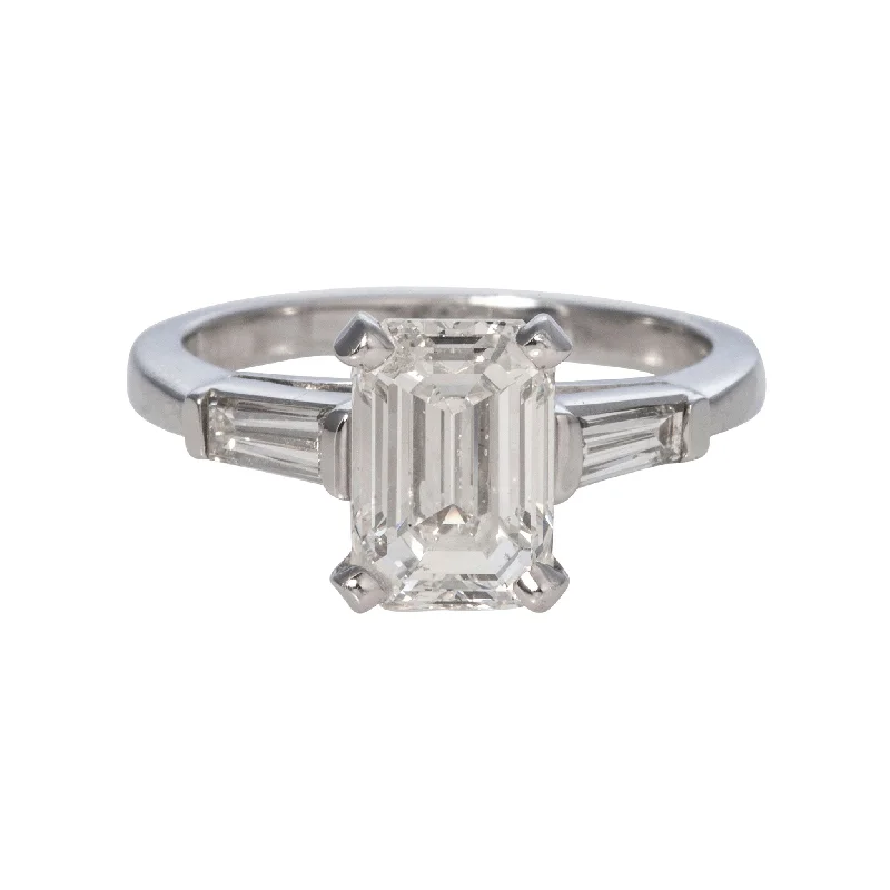 Chic And Stylish Jewelry At Exclusive Prices 2.39ct Emerald-Cut Center & .34ct Baguette Side Diamond Platinum Ring