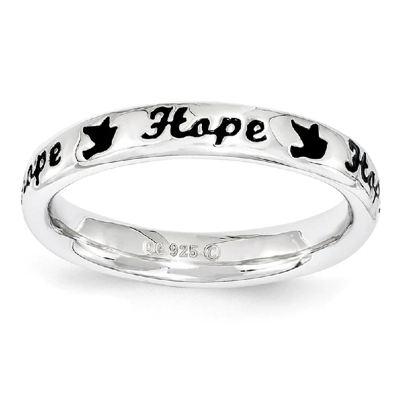 Premium Jewelry, Premium Discounts – Act Fast 3.5mm Sterling Silver Stackable Black Enamel Hope Script Band