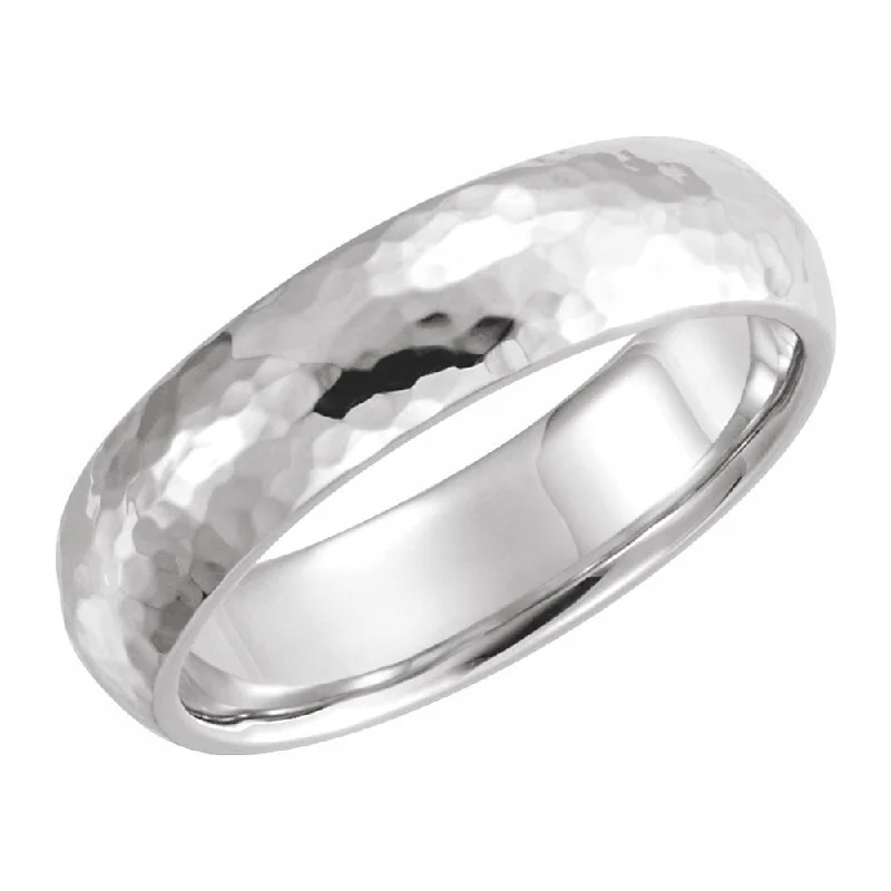 Shop High-Quality Jewelry At Jaw-Dropping Discounts 6mm 10K White Gold Hammered Half Round Comfort Fit Band