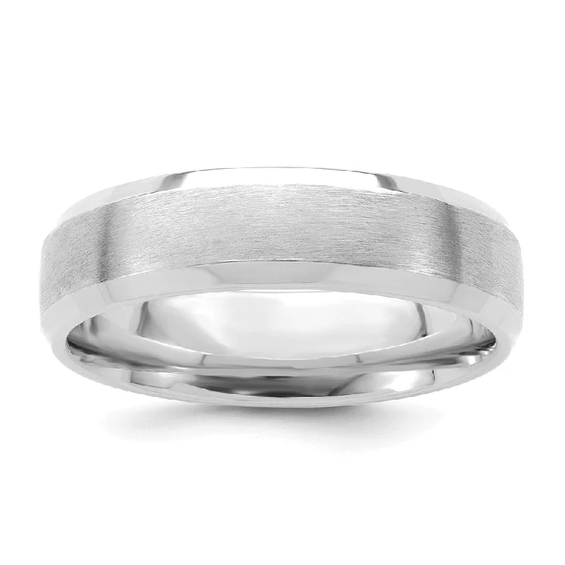 Delicate Crystal Jewelry For Sophisticated Charm 6mm 14K White Gold Brushed Beveled Edge Comfort Fit Band