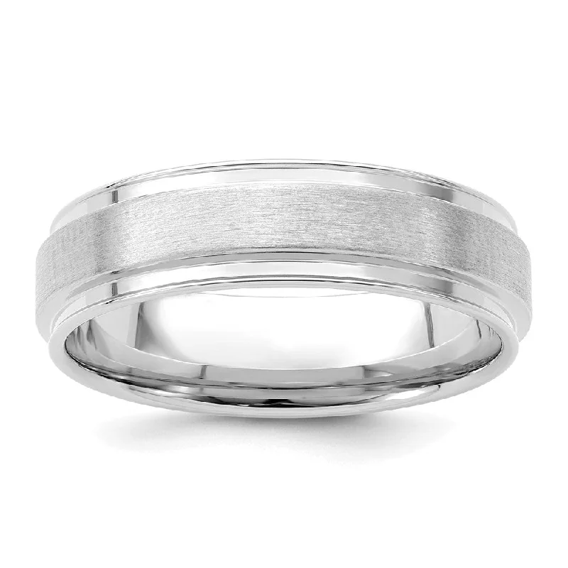 Modern Statement Jewelry For Bold Styling 6mm 14K White Gold Brushed Flat Ridged Edge Comfort Fit Band