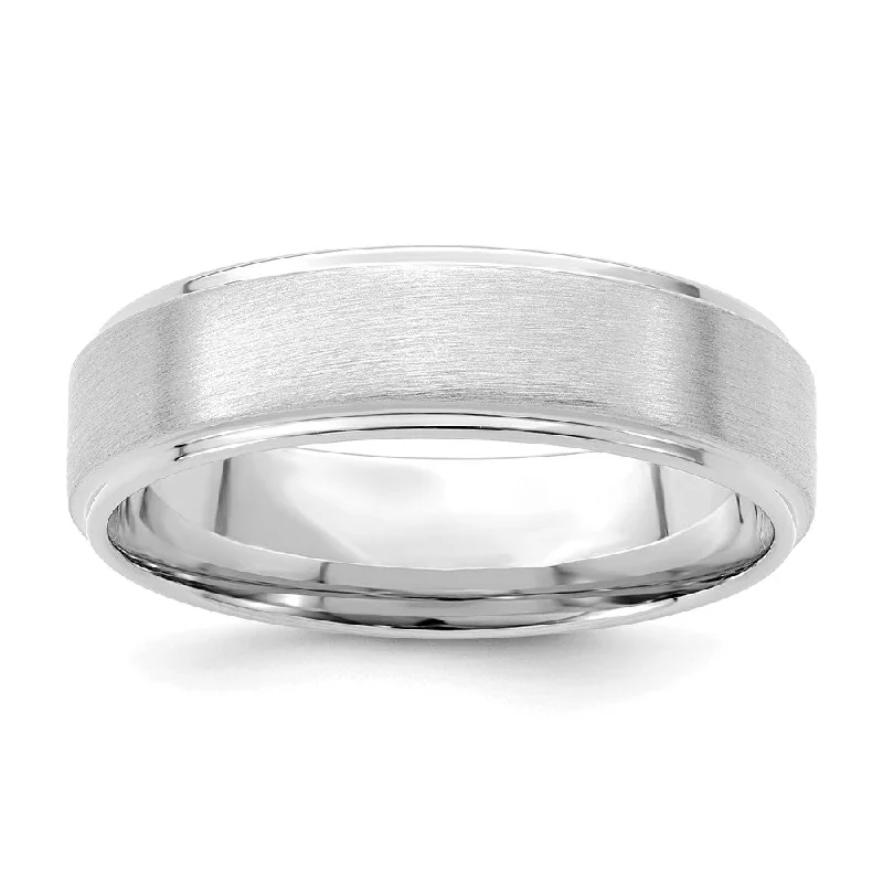 Dainty Floral Jewelry For Feminine Elegance 6mm 14K White Gold Brushed Step Edge Comfort Fit Band