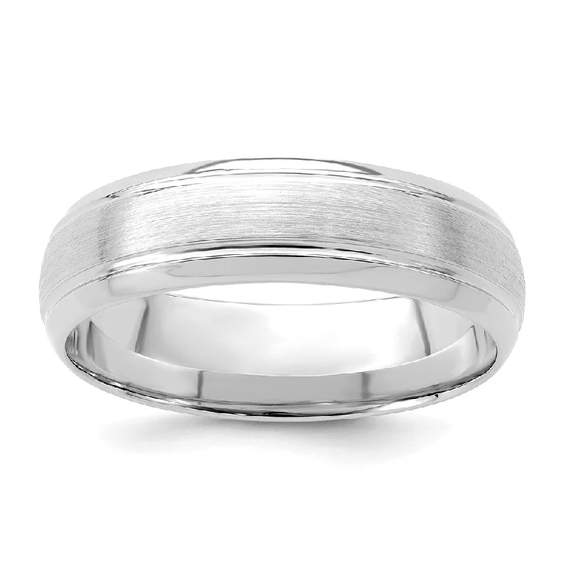 Fashion-Forward Geometric Jewelry For Contemporary Style 6mm 14K White Gold Domed Brushed Grooved Edge Comfort Fit Band