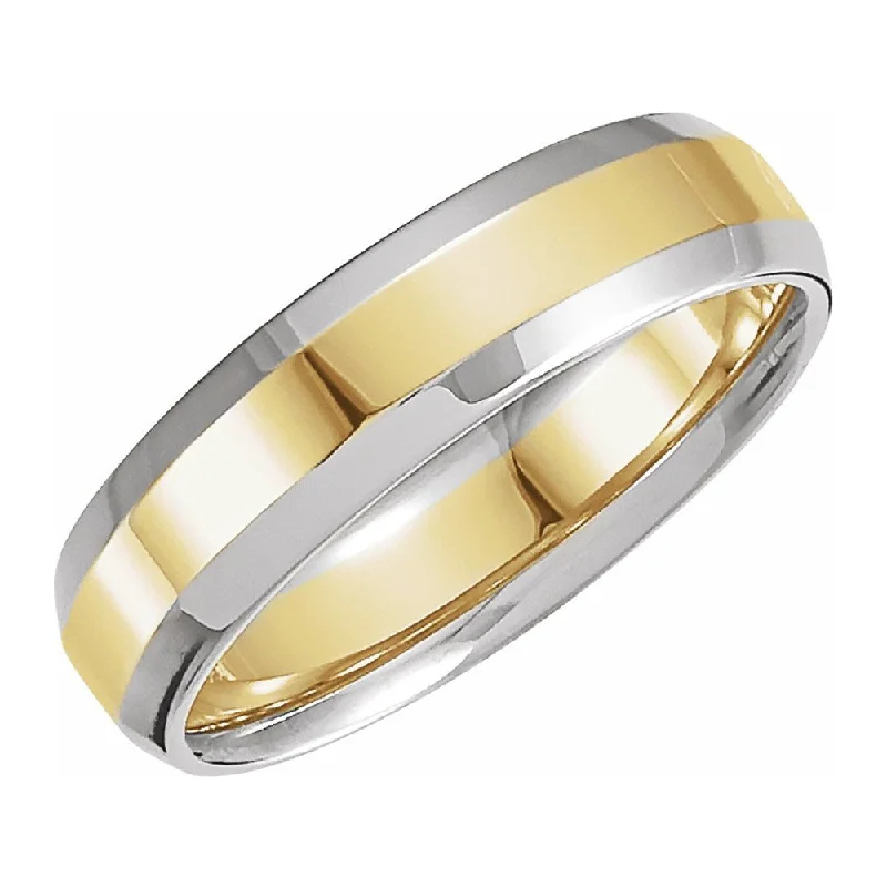 Your Dream Jewelry At Dream Prices – Shop Now 6mm 14K White & Yellow Gold Beveled Edge Comfort Fit Band