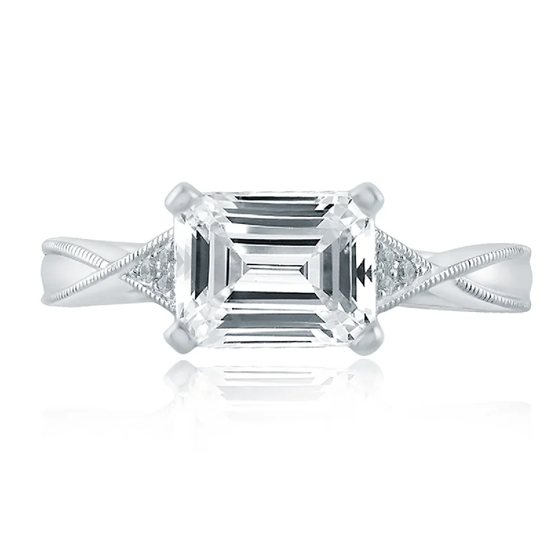 Elevate Your Outfit With Discounted Statement Jewelry A.Jaffe East/West Emerald Cut Modern Vintage Diamond Engagement Ring MES846/157 Elevate Your Outfit With Discounted Statement Jewelry A.Jaffe East/West Emerald Cut Modern Vintage Diamond Engagement Ring MES846/157