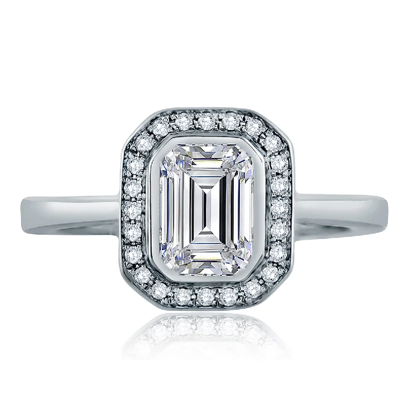Fashion-Forward Geometric Jewelry For Contemporary Style A.Jaffe Emerald Cut Diamond Halo Engagement Ring MES556/156 Fashion-Forward Geometric Jewelry For Contemporary Style A.Jaffe Emerald Cut Diamond Halo Engagement Ring MES556/156