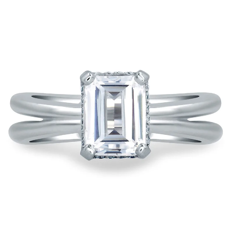 Eco-Friendly Sustainable Jewelry For Conscious Buyers A.Jaffe Emerald Cut Delicate Pavé Peek-A-Boo Halo Diamond Engagement Ring MES677/107 Eco-Friendly Sustainable Jewelry For Conscious Buyers A.Jaffe Emerald Cut Delicate Pavé Peek-A-Boo Halo Diamond Engagement Ring MES677/107