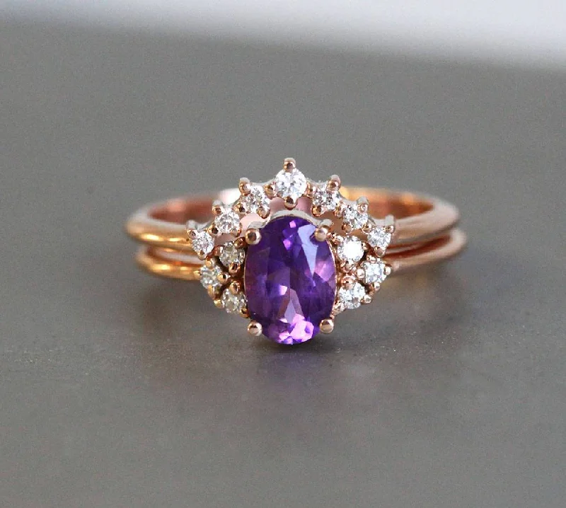 Customized Silver Jewelry For Unique Style Dora Amethyst Ring Set
