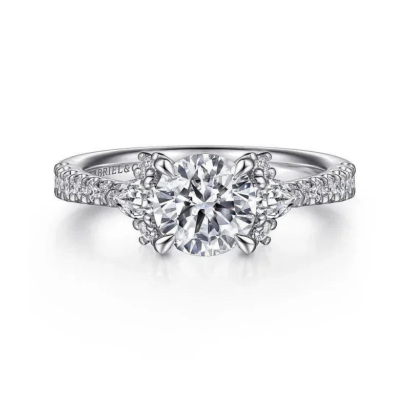Eco-Friendly Sustainable Jewelry For Conscious Buyers Ami - 14K White Gold Round Three Stone Diamond Engagement Ring (Setting Only) Eco-Friendly Sustainable Jewelry For Conscious Buyers Ami - 14K White Gold Round Three Stone Diamond Engagement Ring (Setting Only)
