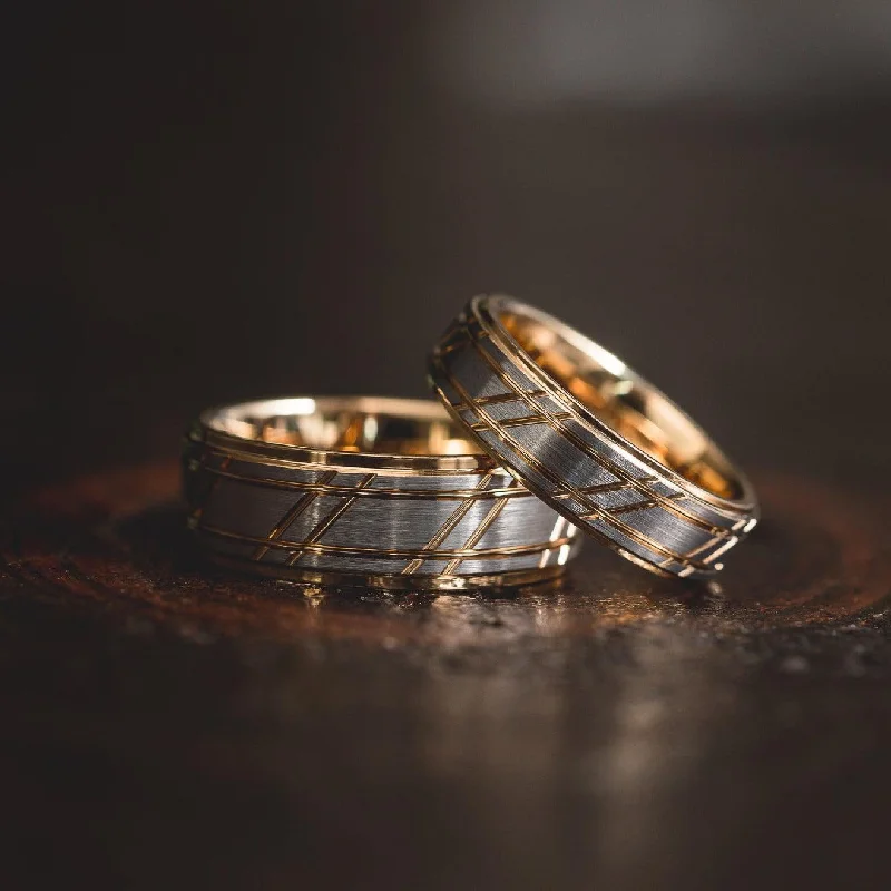 Jewelry Clearance Event – Stock Up Before It's Over "Apollo" Silver/Yellow Gold Tungsten Carbide Ring- Flat- 6mm/8mm