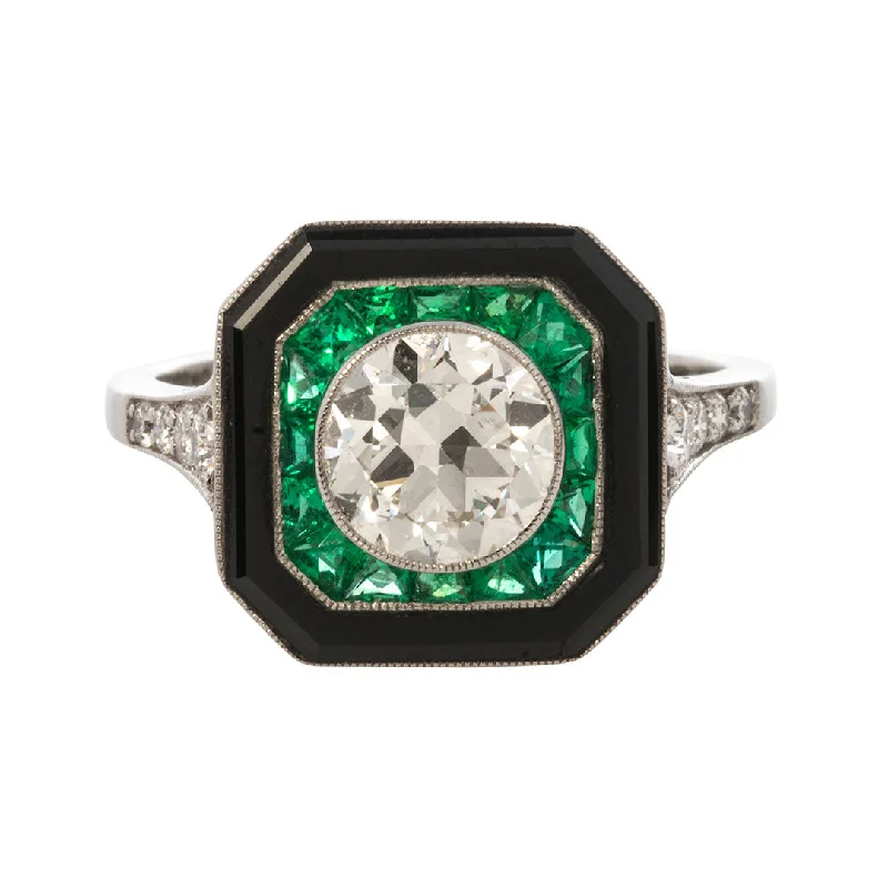 Grab Stylish Jewelry Before The Sale Ends Art Deco Style 1ct Diamond, Emerald & Onyx Platinum Ring Grab Stylish Jewelry Before The Sale Ends Art Deco Style 1ct Diamond, Emerald & Onyx Platinum Ring