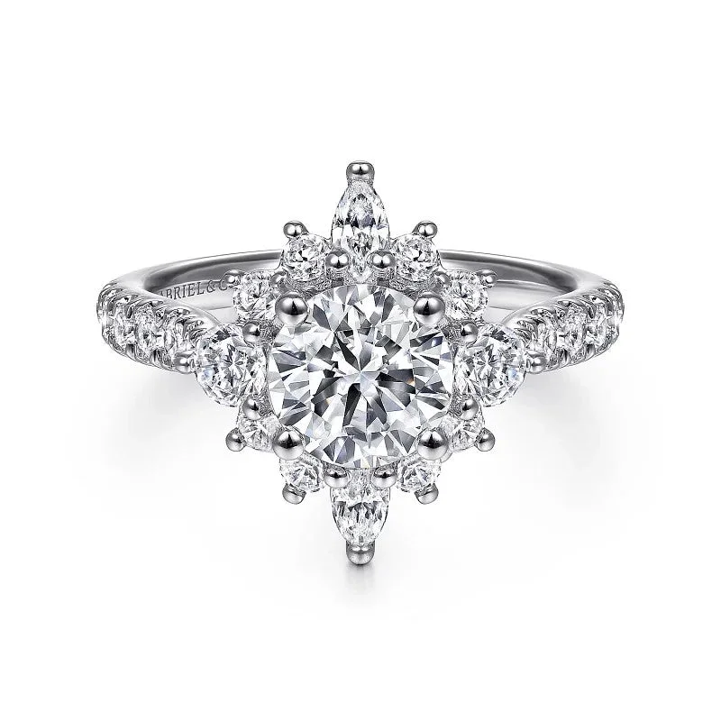 Delicate Crystal Jewelry For Sophisticated Charm Astor - Unique 14K White Gold Round Halo Diamond Engagement Ring(Setting Only) Delicate Crystal Jewelry For Sophisticated Charm Astor - Unique 14K White Gold Round Halo Diamond Engagement Ring(Setting Only)