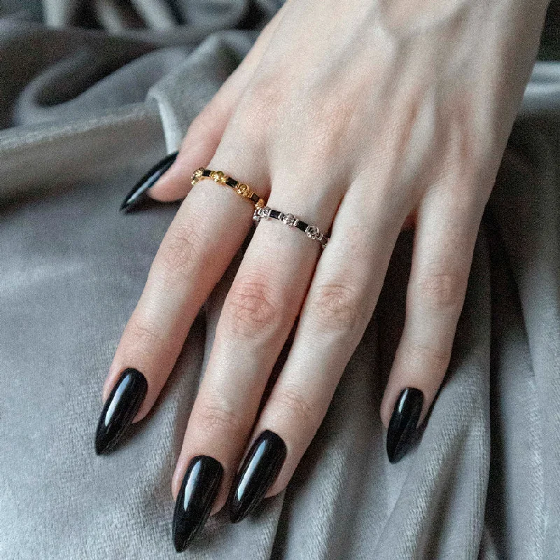 Your Dream Jewelry At Dream Prices BEAUX. Tiny Skull & Black Spinel Band Ring - Gold