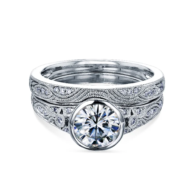 Shop Modern Jewelry Collections With Exclusive Discounts Bezel Low Set Vintage Bridal Set (Multiple Center Options)